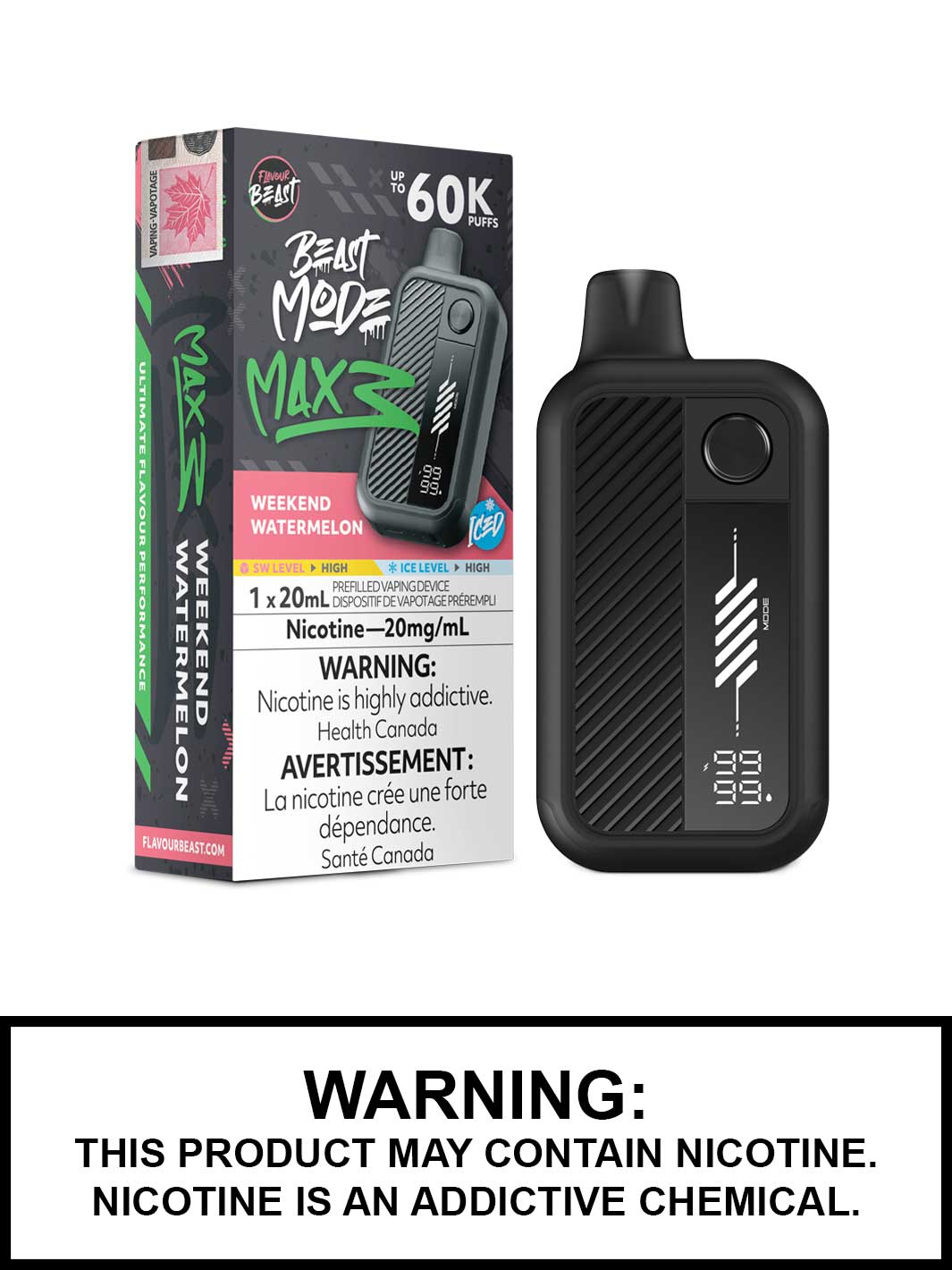 Weekend Watermelon Iced Flavour Beast Beast Mode Max 3 Disposable Vape, 60K Puffs
