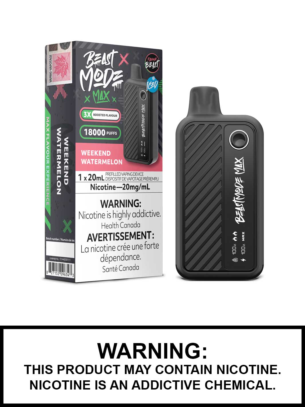 Weekend Watermelon Iced Flavour Beast Beast Mode Max Disposable Vape, Vape360 Canada