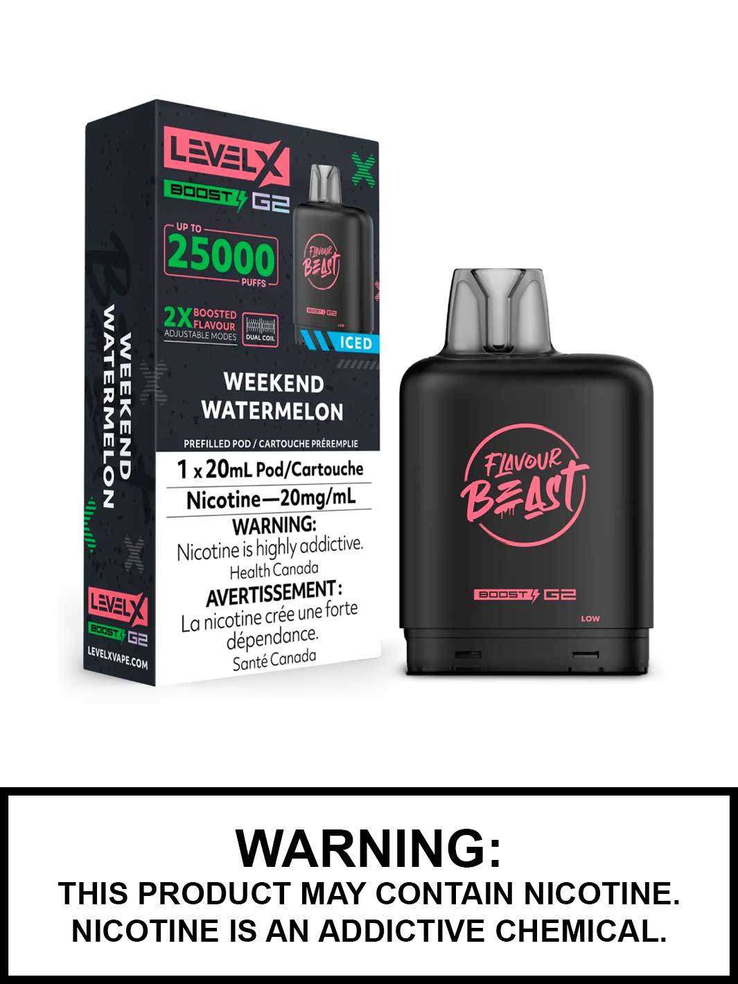 Weekend Watermelon Iced Flavour Beast Level X Boost G2 Pods, Level X Vape, Vape360 Canada