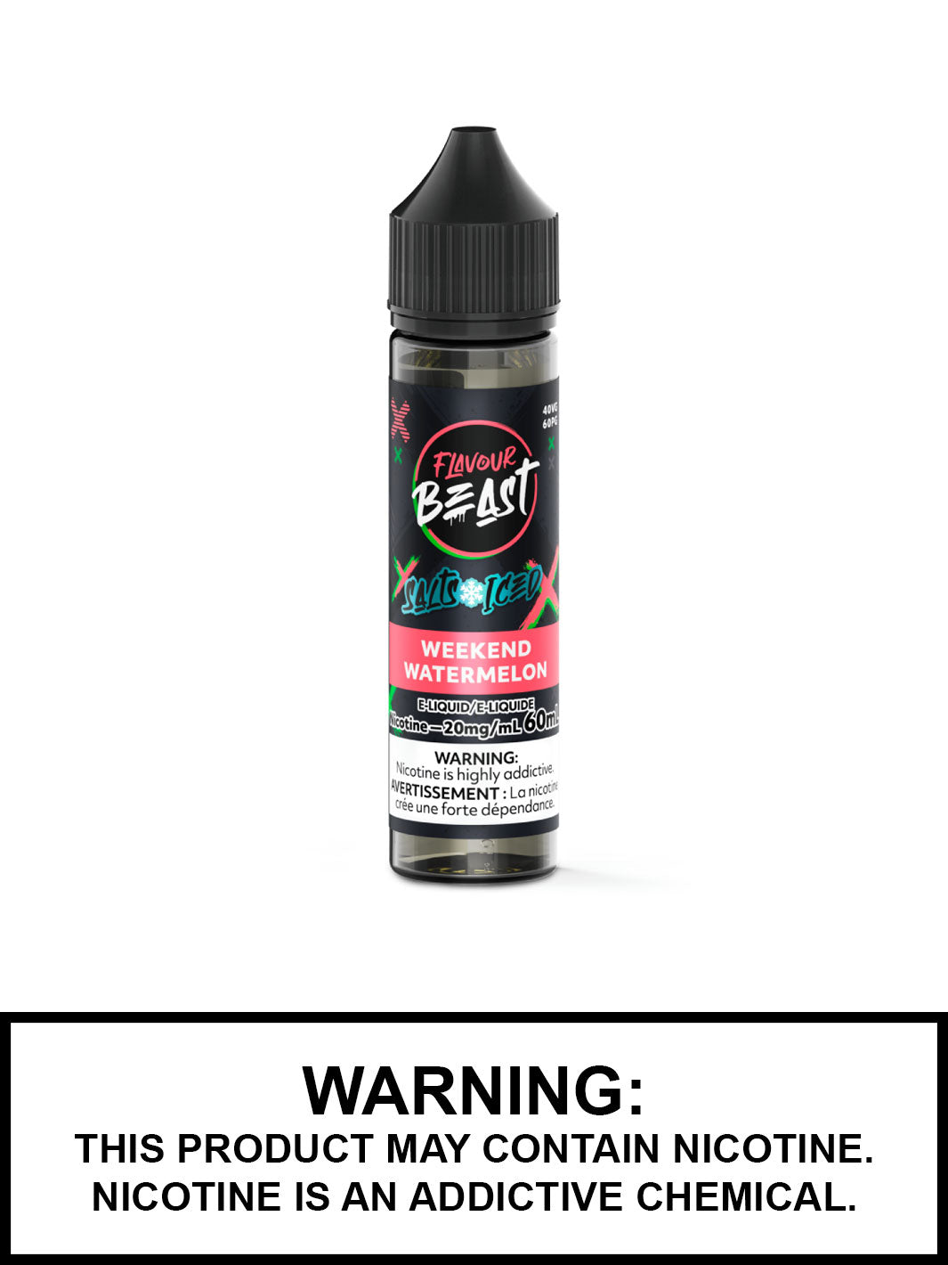 Weekend Watermelon Iced Flavour Beast Salt Nic, 60mL Vape Juice