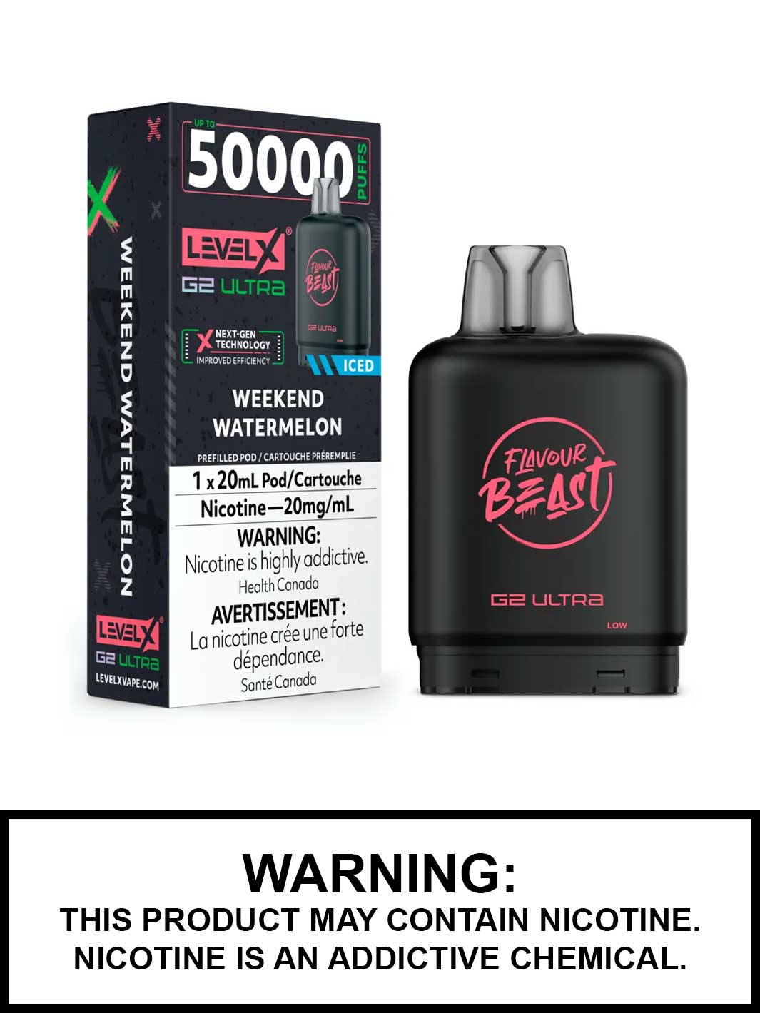 Weekend Watermelon Iced Level X G2 Ultra Pods, Level X Vape, Flavour Beast Flavours, Vape360 Canada