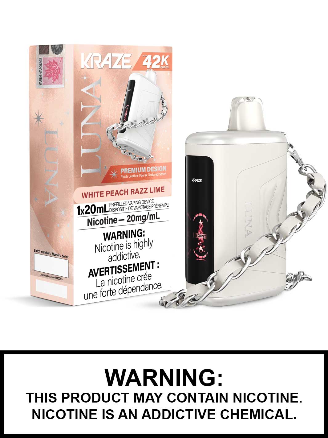 White Peach Razz Lime Kraze Luna Disposable Vape, Kraze Vape, Kraze 42K, Vape360 Canada