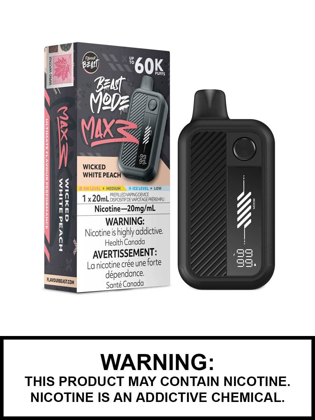 Wicked White Peach Flavour Beast Beast Mode Max 3 60K Disposable Vape, Beast Vape