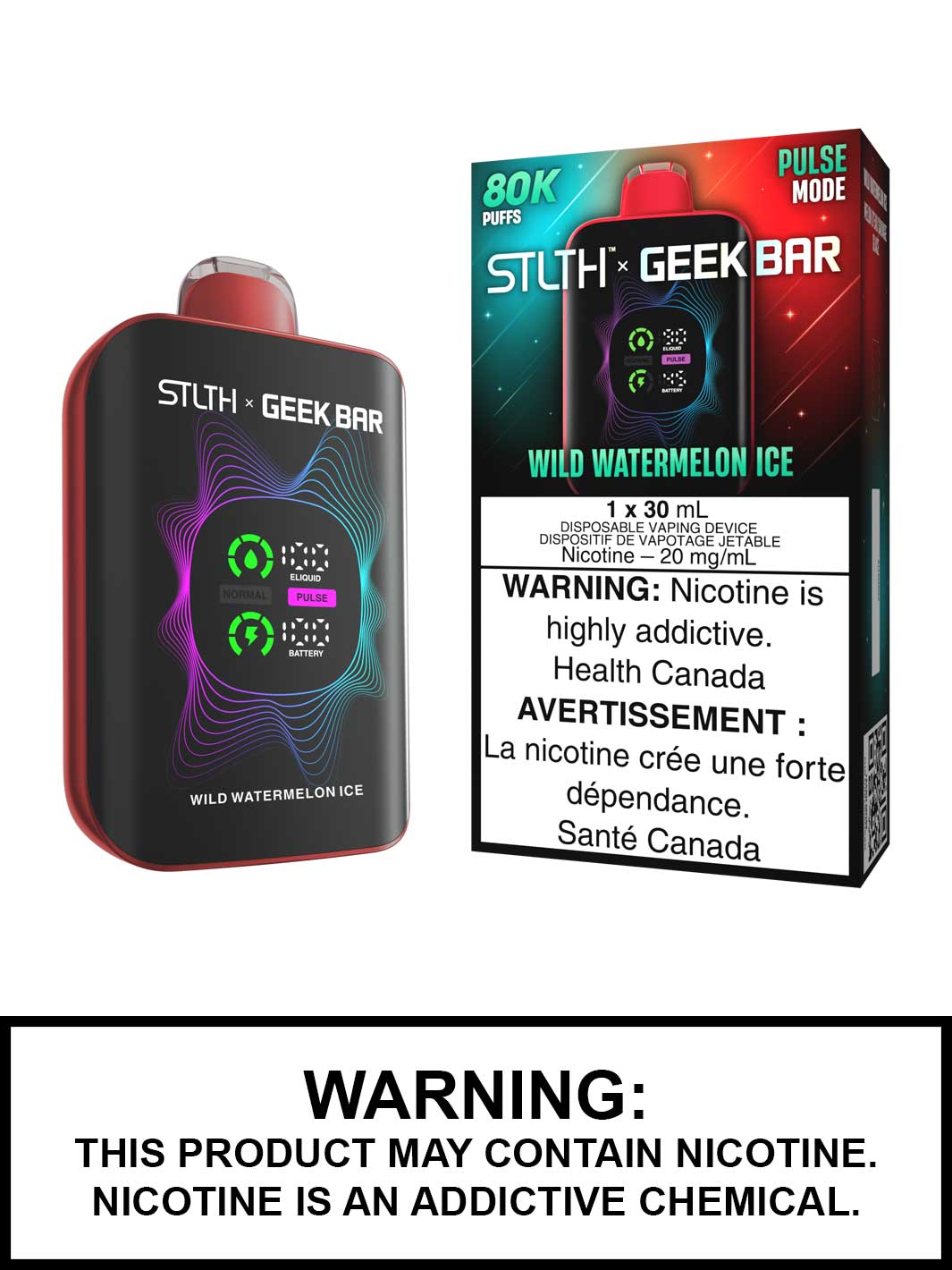 Wild Watermelon Ice STLTH x Geek Bar Disposable Vape, Geek Bar Pulse Canada, Vape360
