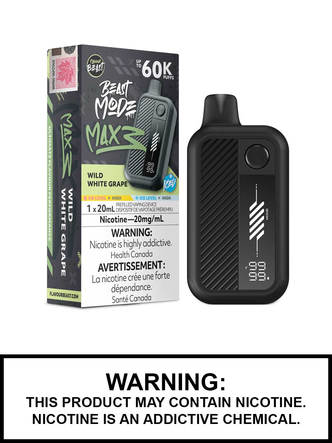 Wild White Grape Iced Flavour Beast Beast Mode Max 3 Disposable Vape, 60K Puffs