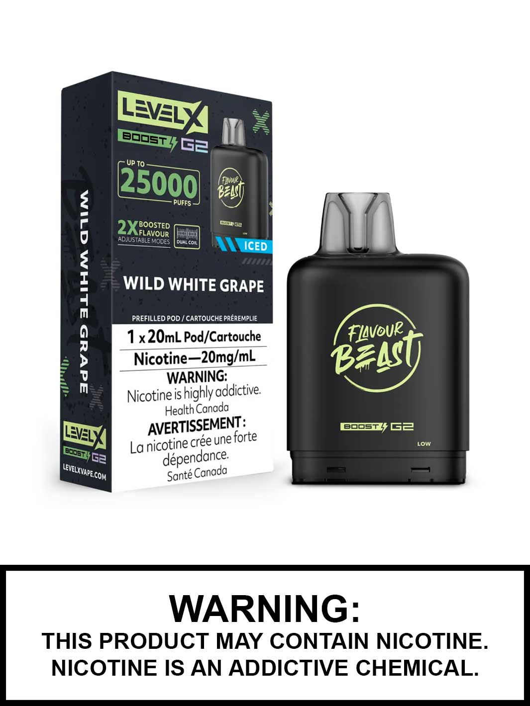 Wild White Grape Iced Flavour Beast Level X Boost G2 Pods, Level X Vape, Vape360 Canada