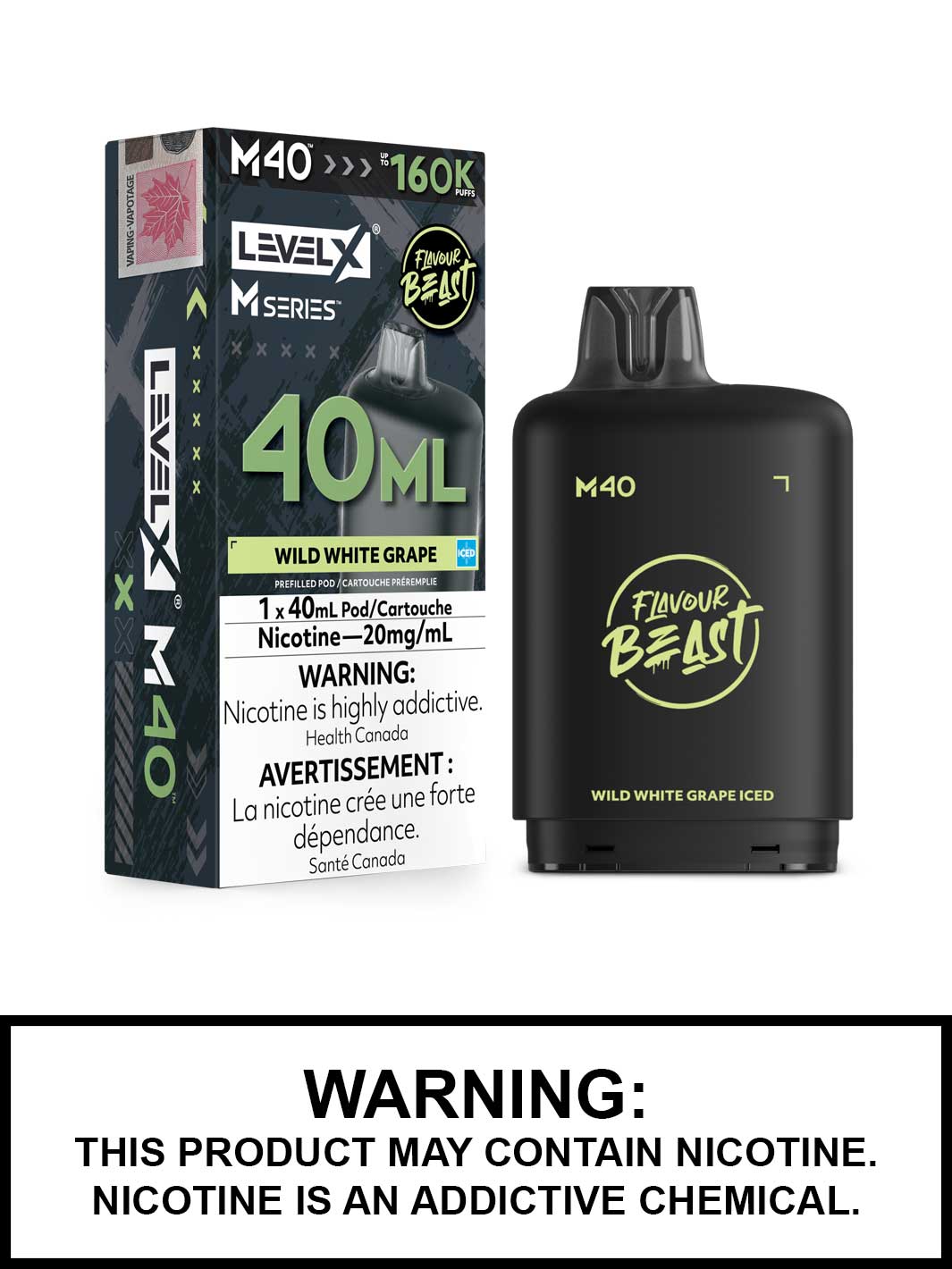 Wild White Grape Iced Level X M Series Pods, M40 Pod 160K Puffs