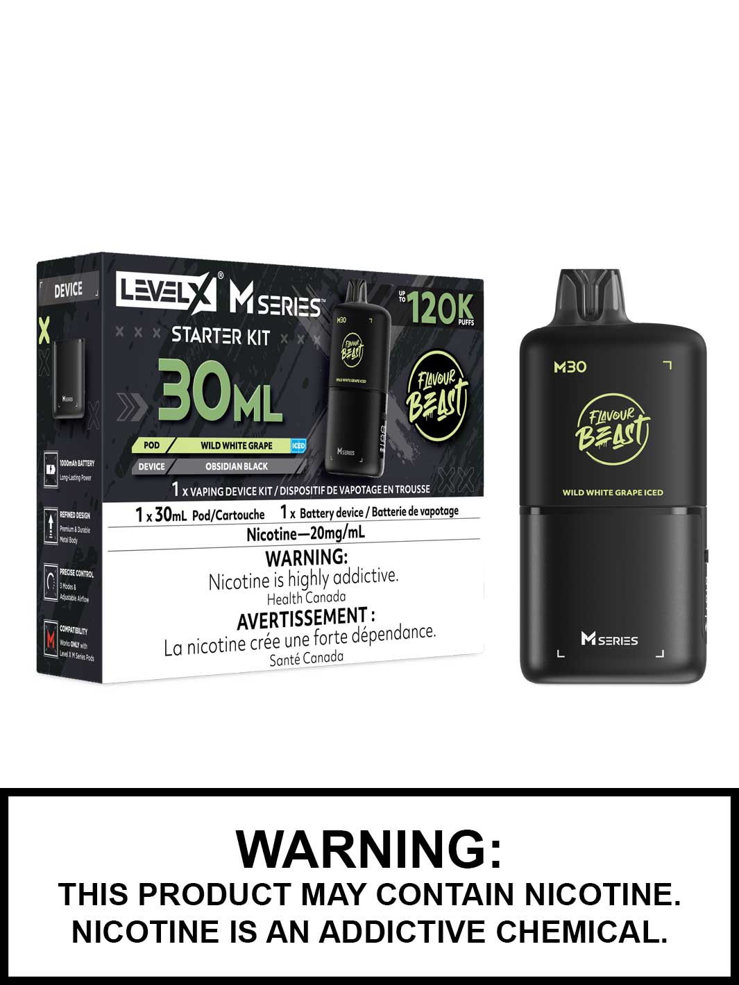 Wild White Grape Iced Level X M Series Starter Kit, M30 120K Puffs