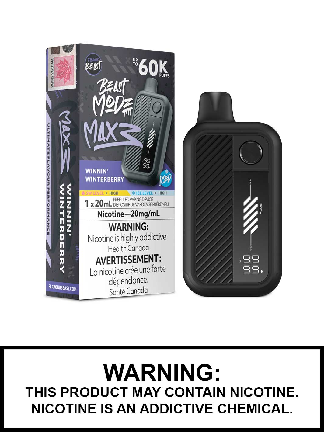 Winnin Winterberry Iced Flavour Beast Beast Mode Max 3 Disposable Vape, 60K Puffs