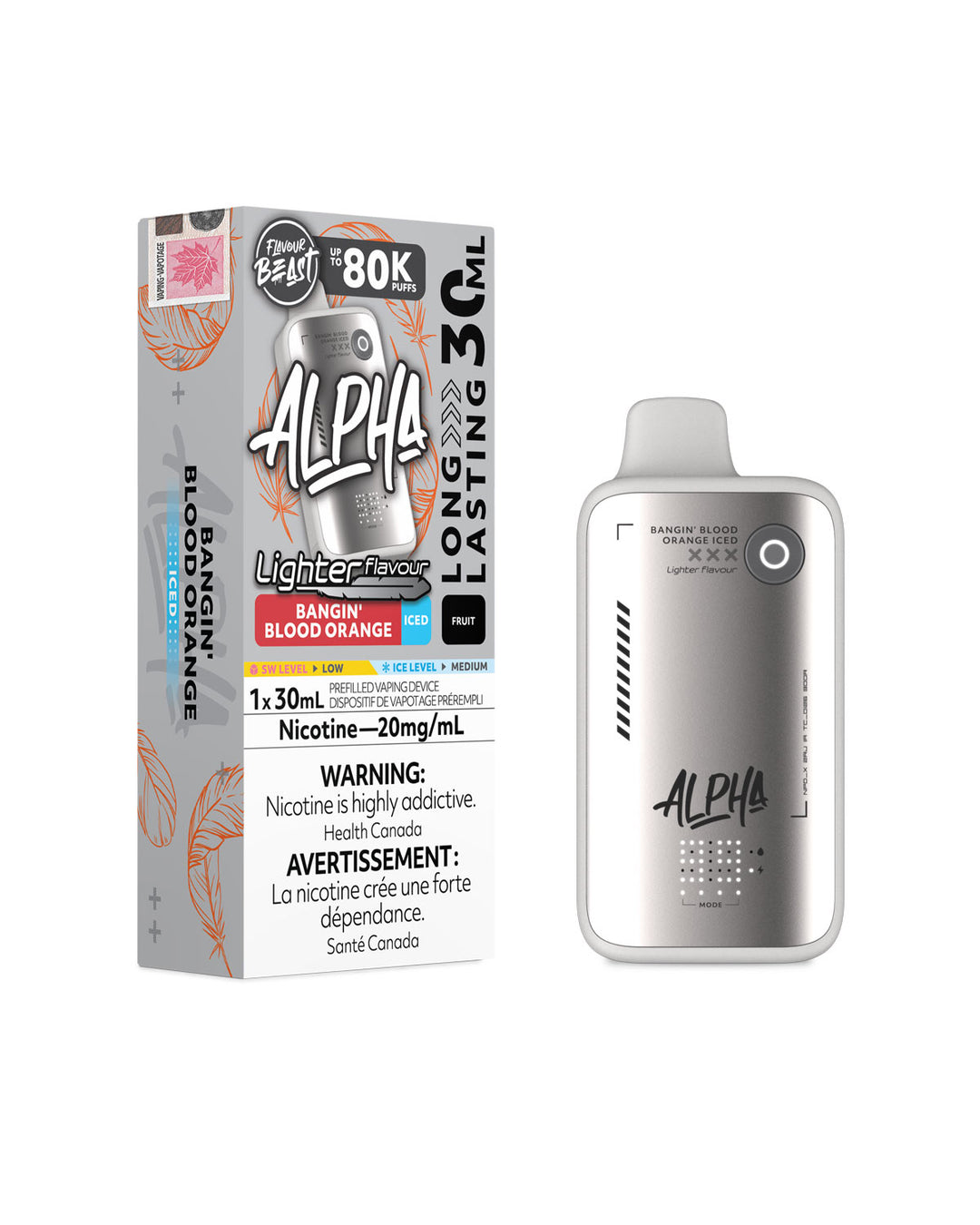 Bangin Blood Orange Iced Flavour Beast Alpha 80K Light Disposable Vape, Flavour Beast Vape
