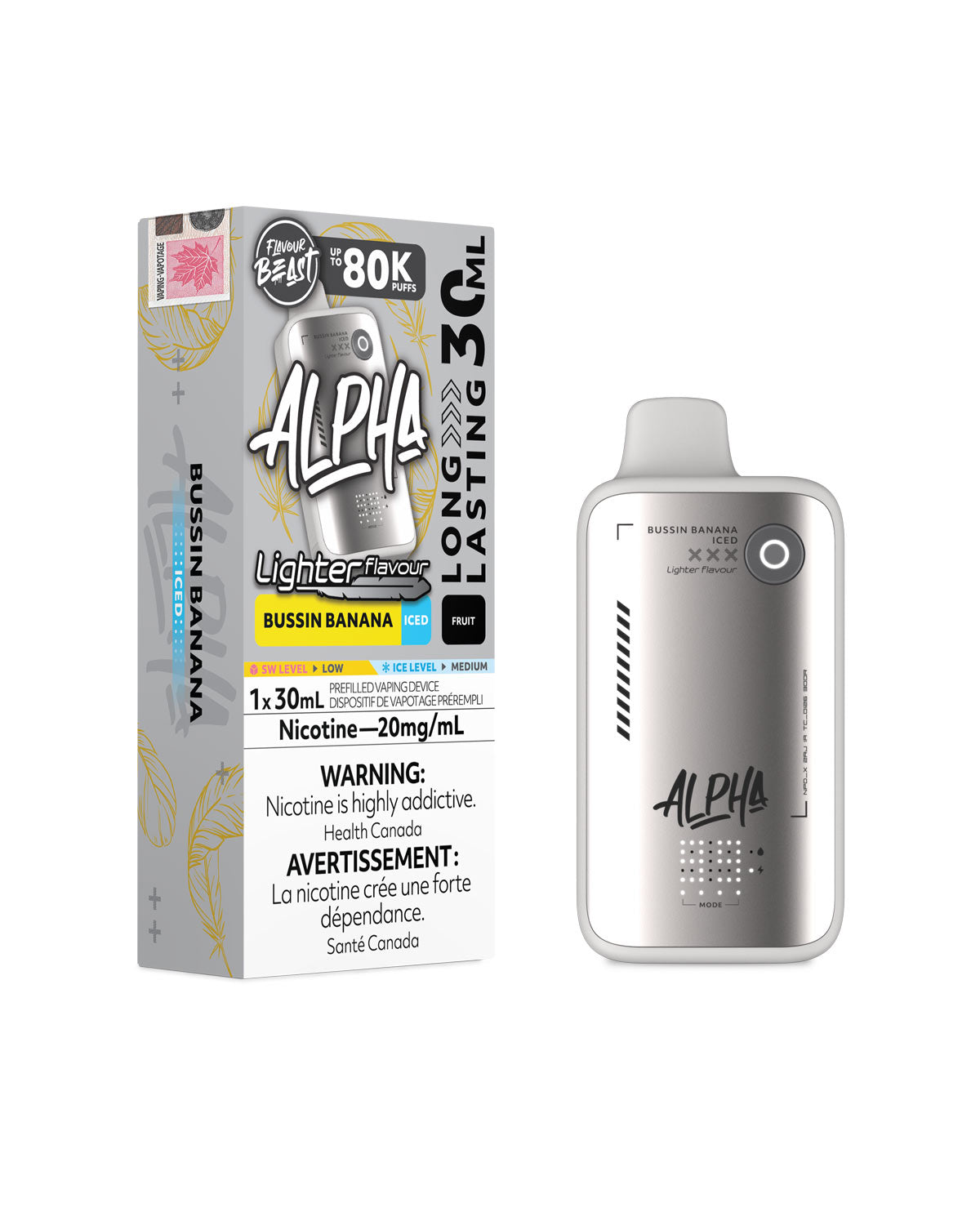 Bussin Banana Iced Flavour Beast Alpha 80K Light Disposable Vape, Flavour Beast Vape