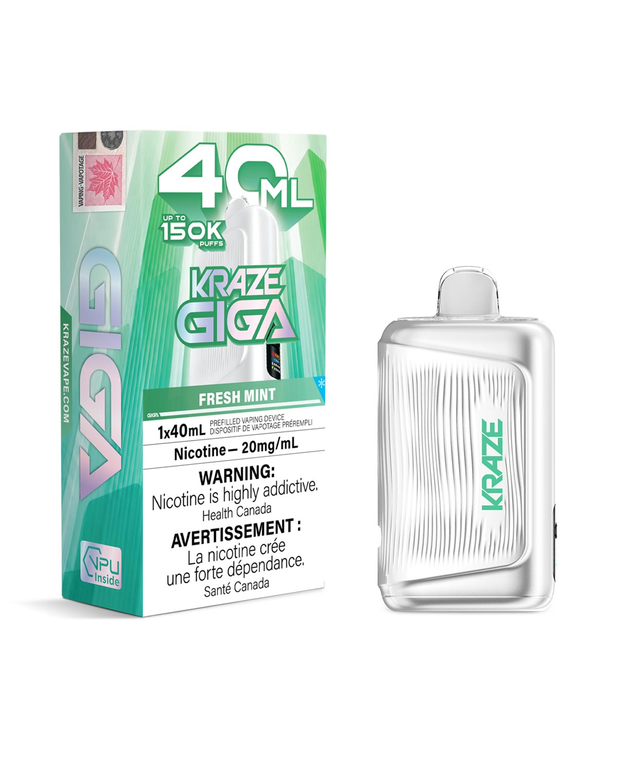 Vape jetable Kraze Giga à la menthe fraîche