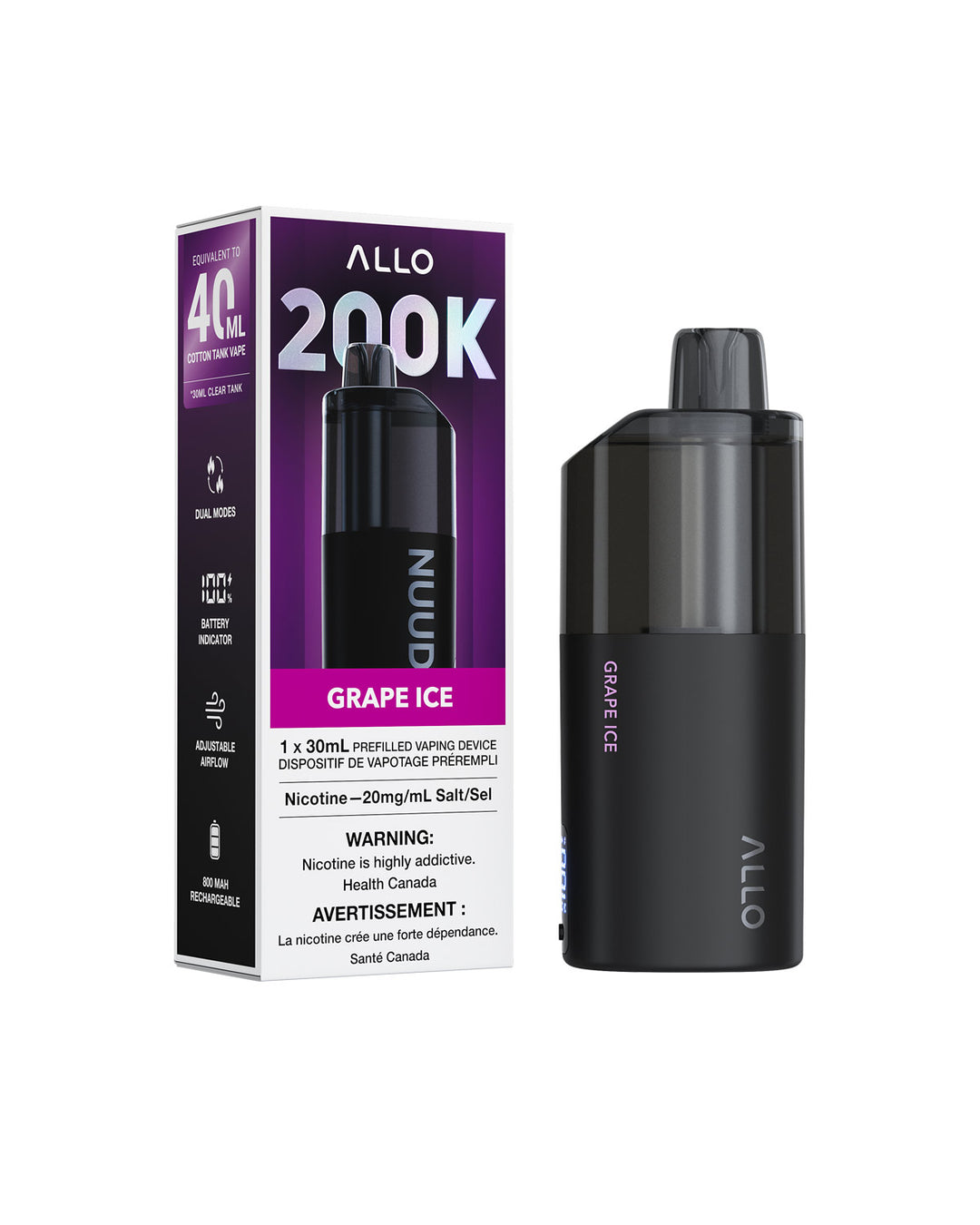Grape Ice Allo NUUD 200K Disposable Vapes, Allo Vape