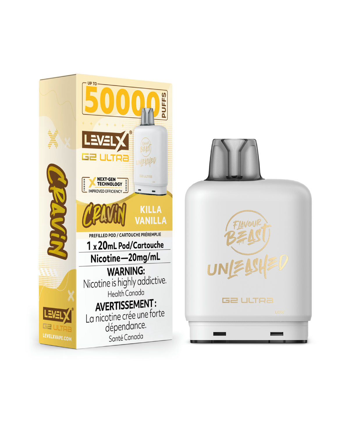 Killa Vanilla Level X Ultra Pods, Unleashed 50K Puffs, Level X Pods