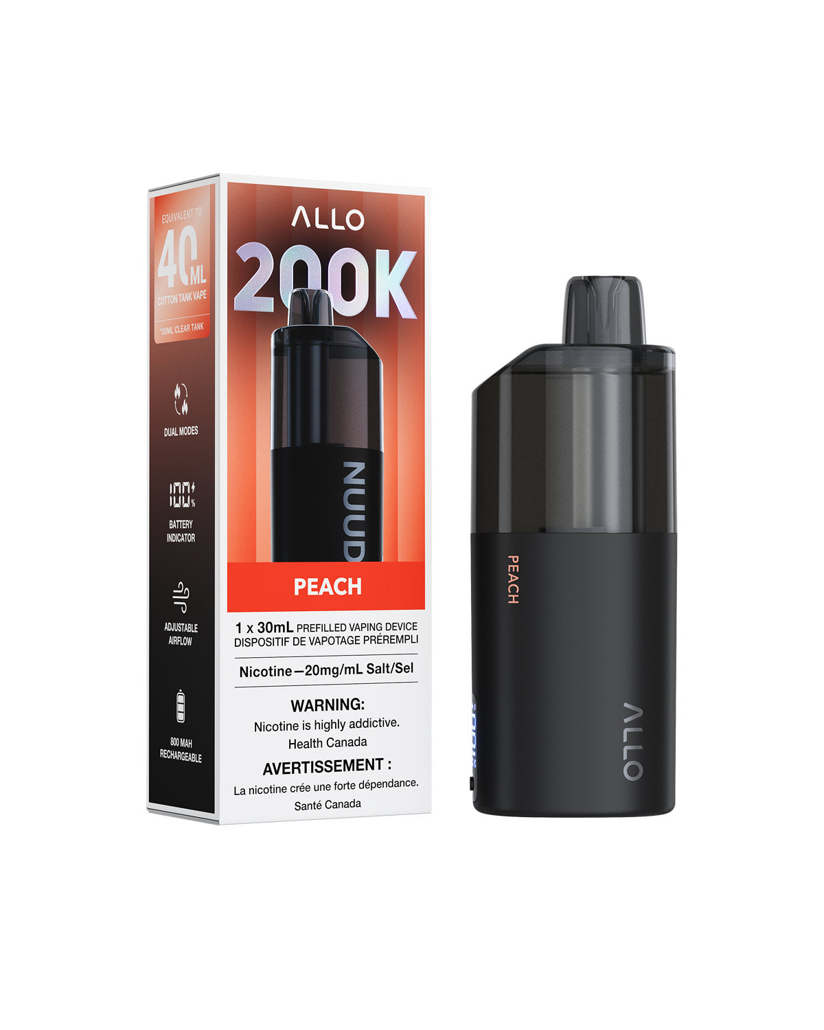 Peach Allo NUUD 200K Disposable Vapes, Allo Vape
