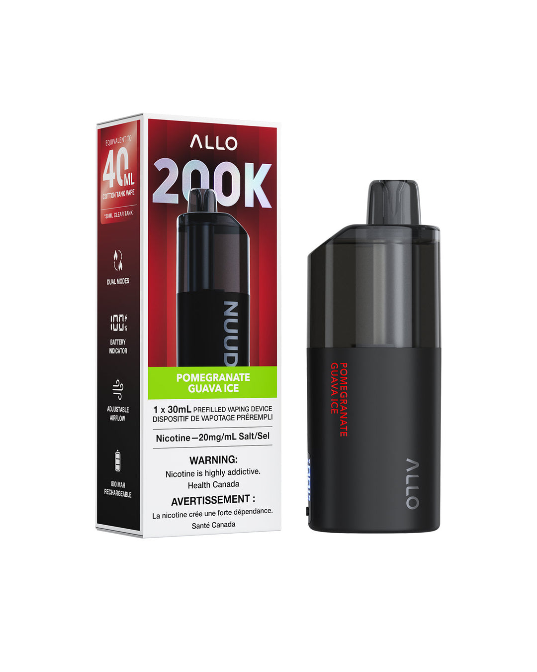 Pomegranate Guava Ice Allo NUUD 200K Disposable Vapes, Allo Vape