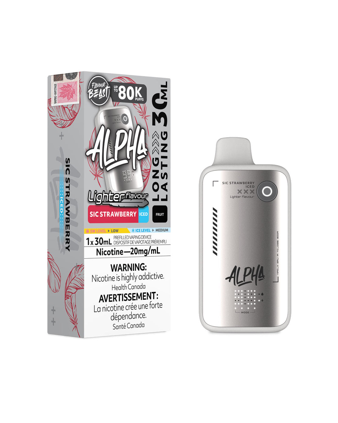 Sic Strawberry Iced Flavour Beast Alpha 80K Light Disposable Vape, Flavour Beast Vape