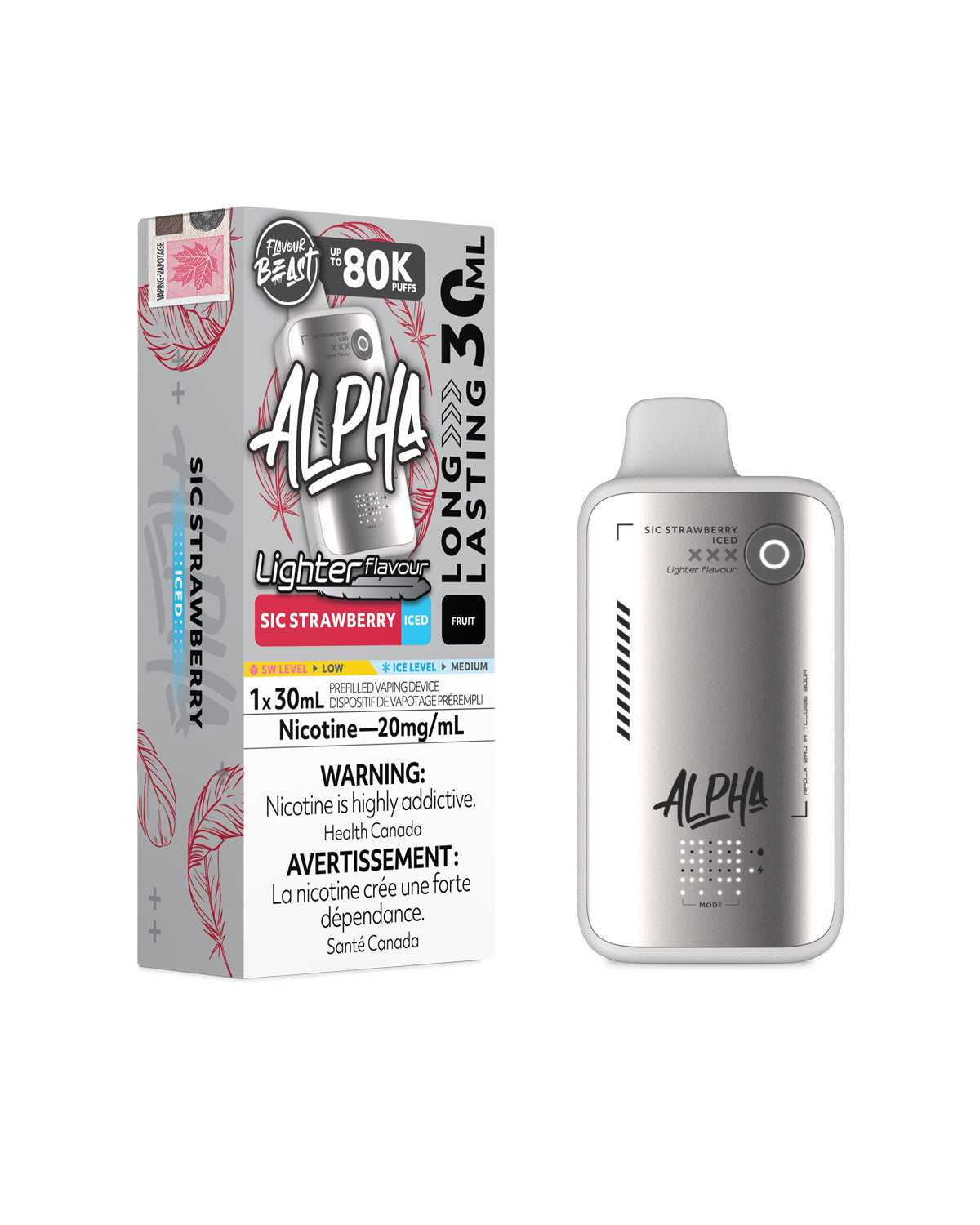 Sic Strawberry Iced Flavour Beast Alpha 80K Light Disposable Vape, Flavour Beast Vape