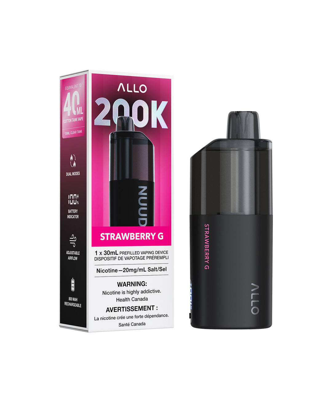Strawberry G Allo NUUD 200K Disposable Vapes, Allo Vape