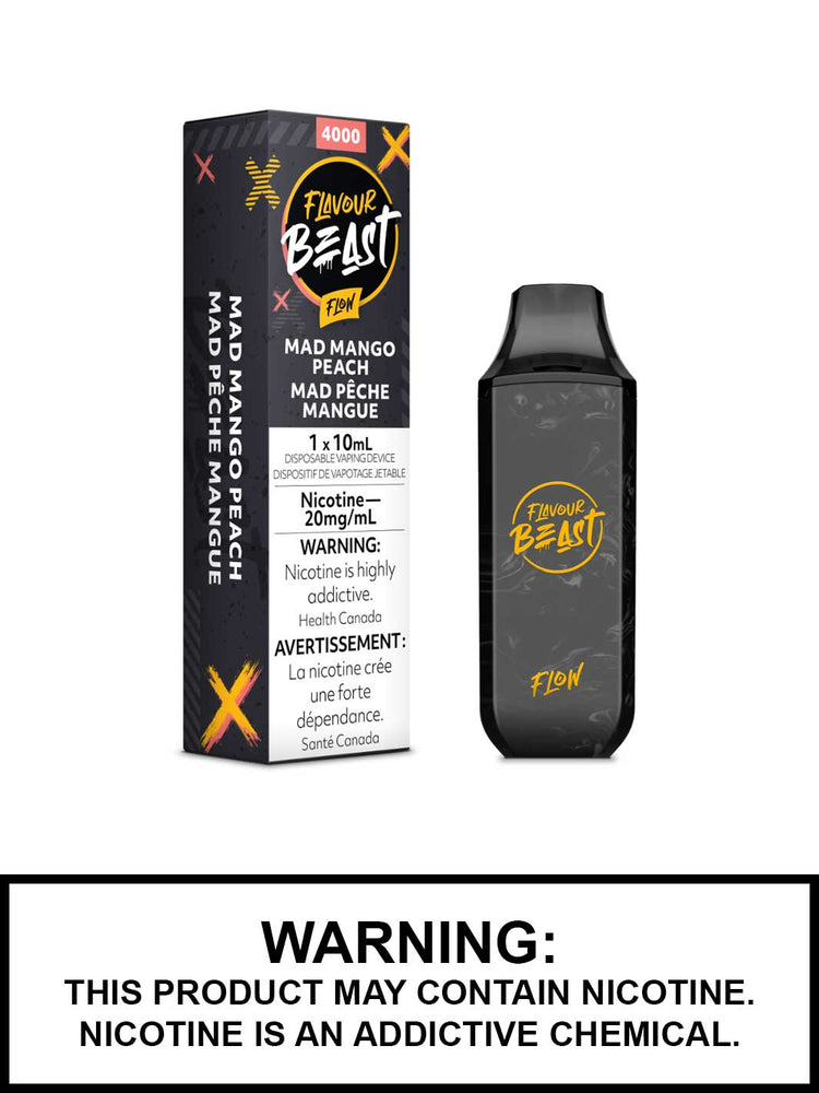 Flavour Beast Flow Disposable Vapes, Mad Mango Peach Vape Juice, Vape360 Canada