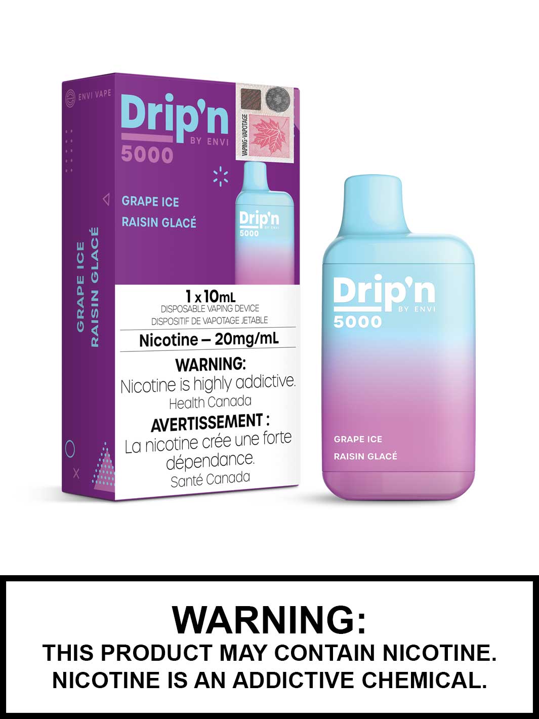 Grape Ice Drip'n by ENVI Disposable Vape, ENVI 5000, Vape360 Canada