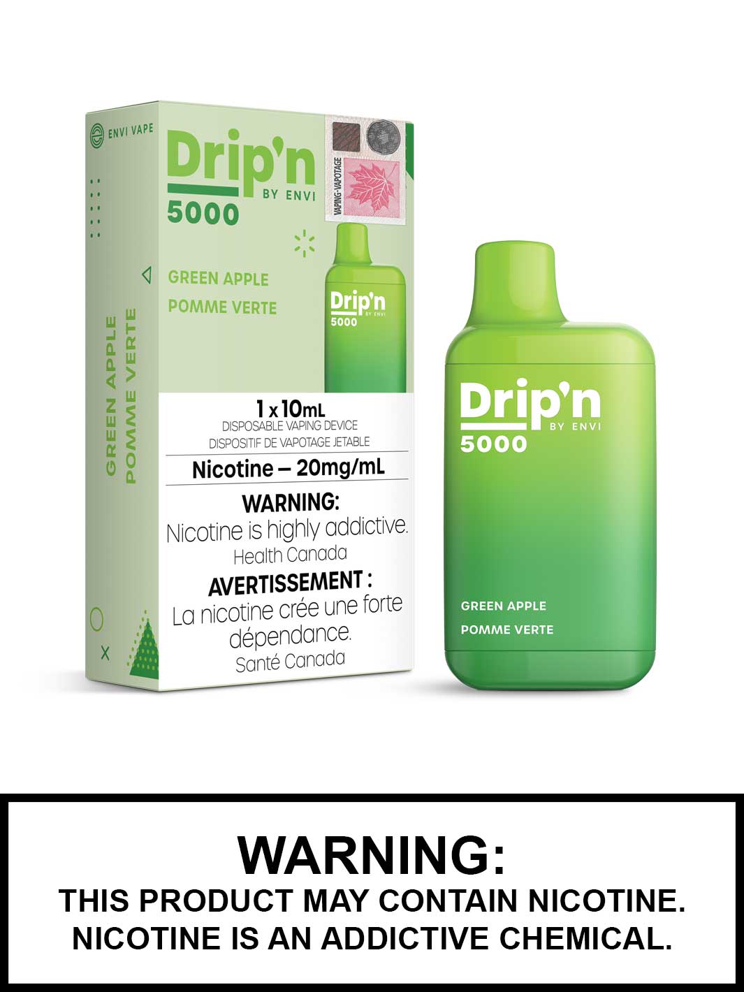 Green Apple Drip'n by ENVI Disposable Vape, ENVI 5000, Vape360 Canada