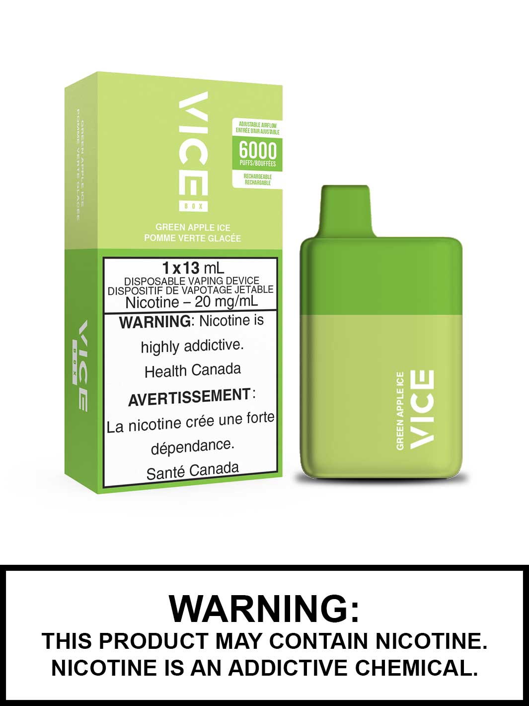 Vice Vape Green Apple Ice Vice Box Disposable Vape Canada, Vape360