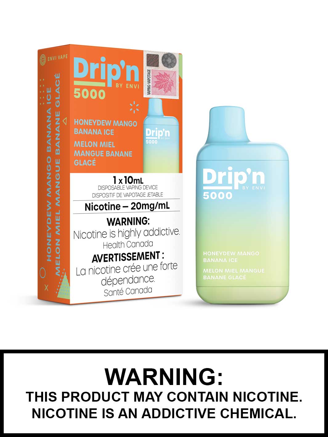 Honeydew Mango Banana Ice Drip'n by ENVI Disposable Vape, ENVI 5000, Vape360 Canada