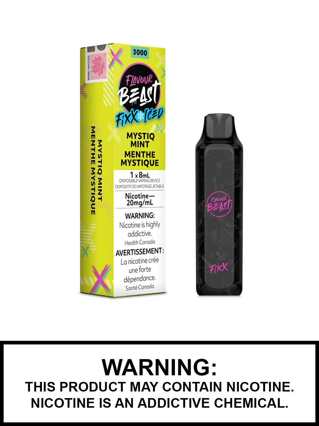 Flavour Beast Disposable Vapes, Mystiq Mint Iced Flavour Beast Fixx, Flavour Beast Vape Canada, 3000 Puffs, Vape360