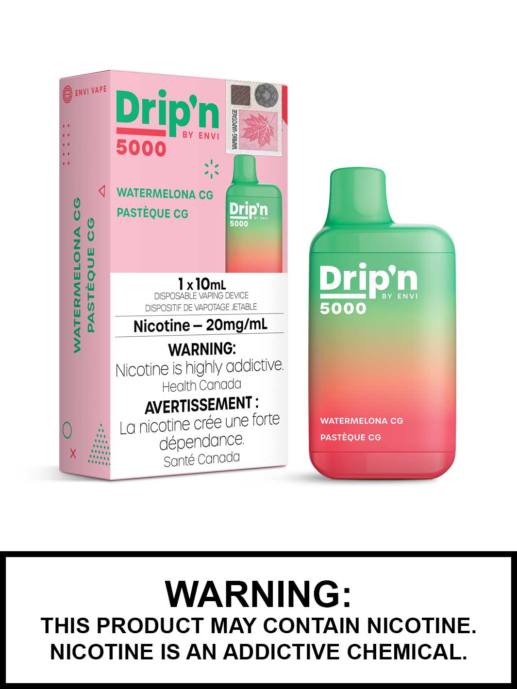 Watermelon CG Drip'n by ENVI Disposable Vape, ENVI 5000, Vape360 Canada